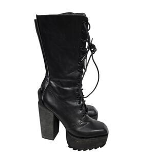 Darker Wavs Flanger Chunky Platform Boot Combat Black Square Toe Angular Retro 7